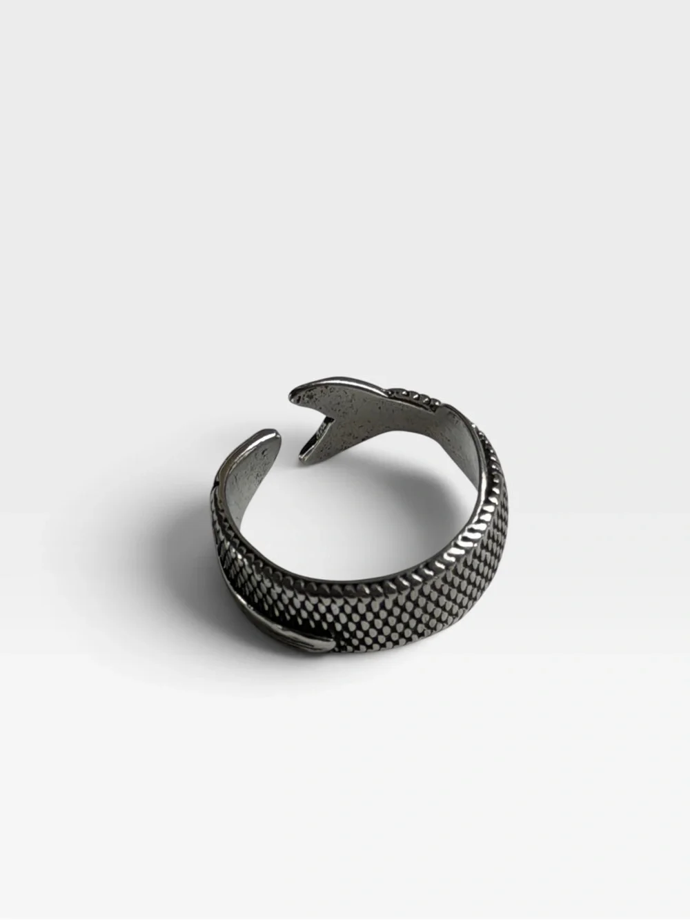 Men's Silver Fish Wrap Ring - Open Band Nautical Design